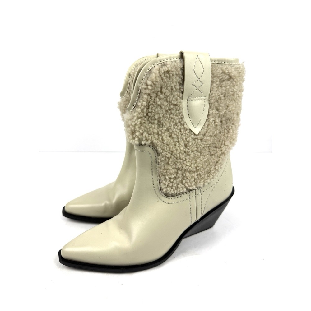 Free People Pitchfork Point Boots 7 Arctic Fox Shearling Western Boot Mid Calf
